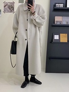 韩国东大门双面羊绒大衣，中长款羊毛外套，宽松版系腰带显瘦显高大衣