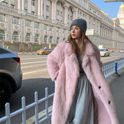 CLOUDSEASON粉色冬季毛毛外套中长款2023女加绒加厚时尚气质