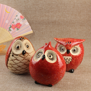 日式家居猫头鹰摆件，寿司店料理和风陶瓷，装饰创意存钱罐装饰品