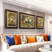 客厅装饰画美式沙发背景墙，挂画复古三联画法式艺术壁画花卉油画