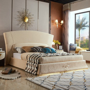 轻奢布艺软床意式主卧室，定制高档样板间，后现代1.8米真皮双人婚床