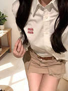 24秋新气质缪甜美学院白色衬衫休闲百搭短裙套装少女.