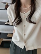 小香风短袖T恤女夏2024设计感小众气质白色小西装外套女上衣