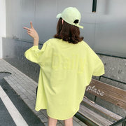 韩版中长款短袖t恤裙女春夏bf宽松大版亮片字母上衣