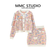 MMC 2024春季针织两件套花纱圆领开衫+包臀半裙显瘦女神套装