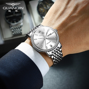 冠琴男防水品牌机械全自动夜光，双日历瑞士手表商务钢带国产腕表