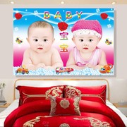 男女宝宝海报照片漂亮可爱婴儿，龙凤双胞胎孕妇，胎教墙贴画送子观音