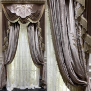 欧式美式复古宫廷风别墅高窗紫色真丝绒绣花客厅卧室遮光窗帘