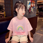 女童t恤夏装2024儿童，网红上衣洋气，小女孩白色短袖韩版打底衫