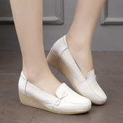 春秋皮鞋真皮小白鞋护士鞋白色，中跟舒适牛筋，底休闲鞋坡跟单鞋女鞋