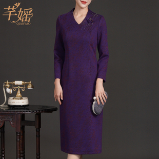 芊媱女装连衣裙高贵气质，显瘦优雅气质，紫色时尚百搭女士直筒裙
