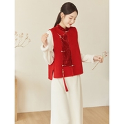 山有色秋冬唐装女中国风新年中式马甲茶服复古改良上衣红色拜年服