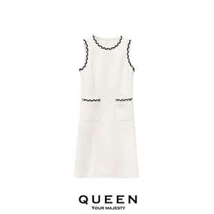 伯爵系列小香白色连衣裙，女2024高级感气质，简约无袖a字裙