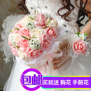 结婚花束中式韩版仿真新娘伴娘手，捧花婚礼摄影道具玫瑰花红手捧花