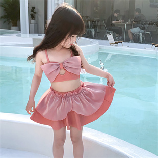 女童宝宝可爱粉色公主，裙式游泳衣亲子，度假温泉分体式泳装母女套装