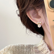日韩蝴蝶结珍珠耳钉女纯银，小众设计感高级耳饰，2024年耳环