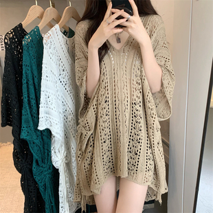 韩版减龄显瘦时髦镂空针织衫，女夏季设计感小众体恤百搭罩衫上衣服