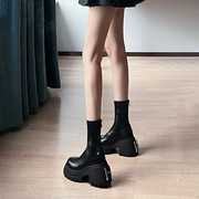 今年流行的小短靴女2023厚底增高马丁靴粗跟高跟弹力瘦瘦靴靴