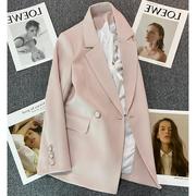 遇见西装外套女时尚气质单排扣显瘦高级感淡粉色小西服