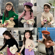 女童高领打底衣冬季儿童，洋气保暖针织宝宝，兔绒包芯纱中领毛衣