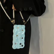 小众天蓝色闪钻宝石适用iPhone14苹果13手机壳女14pro珍珠斜挎11保护套手提14promax软壳背带12网红外壳