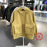 阿迪达斯棕黄色连帽运动外套女时尚休闲夹克，宽松训练服hm4987