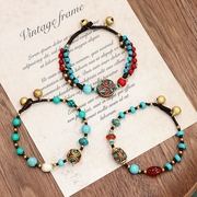 原创设计复古尼泊尔古法铜珠手链女藏式民族，风个性简约编织蓝手串