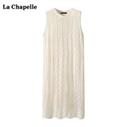 拉夏贝尔lachapelle镂空无袖针织连衣裙，女秋季开叉中长裙