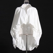 设计感白色灯笼袖衬衫女 法式优雅超仙前短后长云朵褶皱长袖上衣