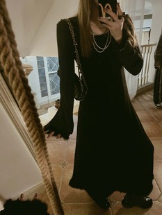 moershop巴黎派对夜原创黑色立裁毛毛，加厚连衣裙女冬季长袖裙子