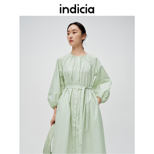 indicia标记2024年春季纯棉连衣裙舒适浅绿色裙子C6A402LQ017