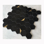 黑色石材马赛克艺术砖天然大理石六角金属拼图卫生间浴室吧台弧形