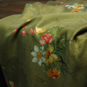 瓦娜家黄绿色(黄绿色)铜氨丝印花布料超级垂滑设计花簇连衣裙袍子服装面料