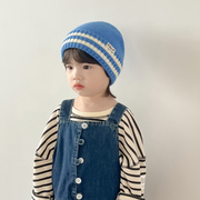 儿童针织保暖帽子秋冬季女童，条纹毛线帽韩版宝宝，套头帽男童休闲帽