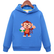 猴子动物 毛圈大男儿童装女童蓝色卫衣 女孩秋冬加绒上衣宝宝外套