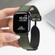 适用iwatch表带牛皮苹果手表男女复古磁吸真皮applewatch表带