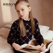 rbigx瑞比克童装冬季洋气，提字木耳边套头，百搭针织衫套头毛衣