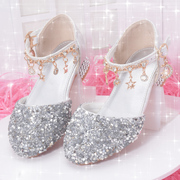 水晶鞋儿童演出鞋女童银色，高跟鞋水钻公主鞋，小女孩礼服亮晶晶鞋子