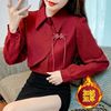 新中式女装国风衬衫秋冬加厚红色衬衣，2024设计感盘扣漂亮上衣