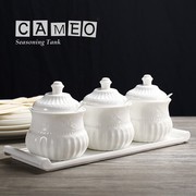 创意家居陶瓷调味罐三件套厨房调味品罐套装白色调料罐套装盐罐子