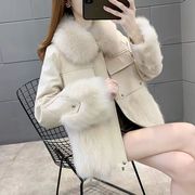 皮草外套女2023冬季时尚，拼接仿狐狸毛加厚(毛，加厚)韩版中长款大衣
