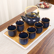 窑变陶瓷茶具套装家用办公中式茶杯功夫耐高温大杯提梁壶带礼盒