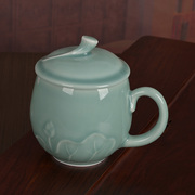 青瓷荷花茶杯创意中式陶瓷有柄家用泡茶水杯会议办公杯