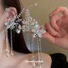 caifirst镶钻锆石花朵，水晶流苏耳钉耳挂一体式耳环，时尚新娘耳骨夹