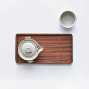 日式家用胡桃木色实木，长方形托盘木质杯架，水杯茶杯盘收纳盘子托盘