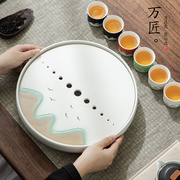 圆形陶瓷小茶盘家用储水干泡茶盘小型茶海茶台沥水茶托盘2023