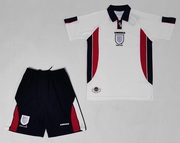 复古1998赛季英格兰国家队，主场运动短袖翻领球衣，足球服套装