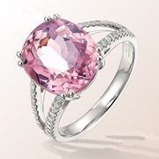 宝嘉利欧美时尚订婚戒指 镶嵌粉红色钻碧玺饰品