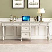 美式白色全实木双人书桌椅组合办公家用儿童亲子写字台白蜡木家具