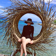 复古法式赫本黑色网红草帽，遮阳帽防晒海边沙滩帽，子女夏大沿(夏大沿)太阳帽